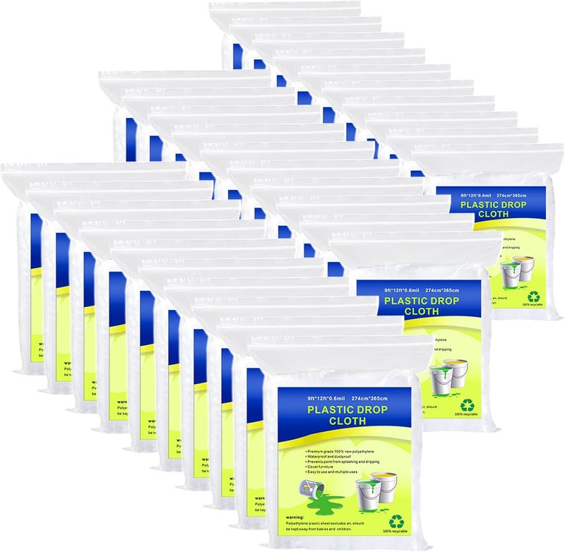 Cedolio 30 Pieces Plastic Drop Sheets for Painting, Waterproof and Dust-Proof Clear Cloth for Furniture Cover, 9x12 Feet Tarps - Image 1
